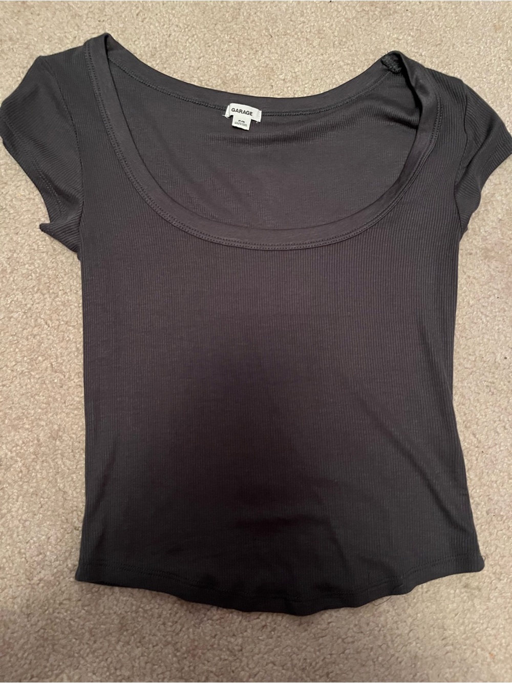 Garage charcoal gray Scoop-Neck Ribbed Short Sleeve Tee